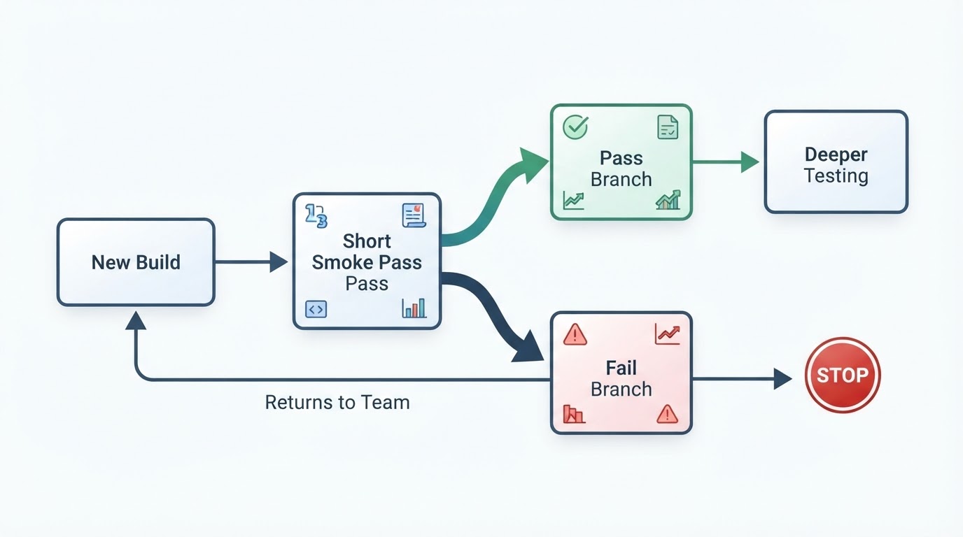 Workflow diagram for smoke test in software testing.